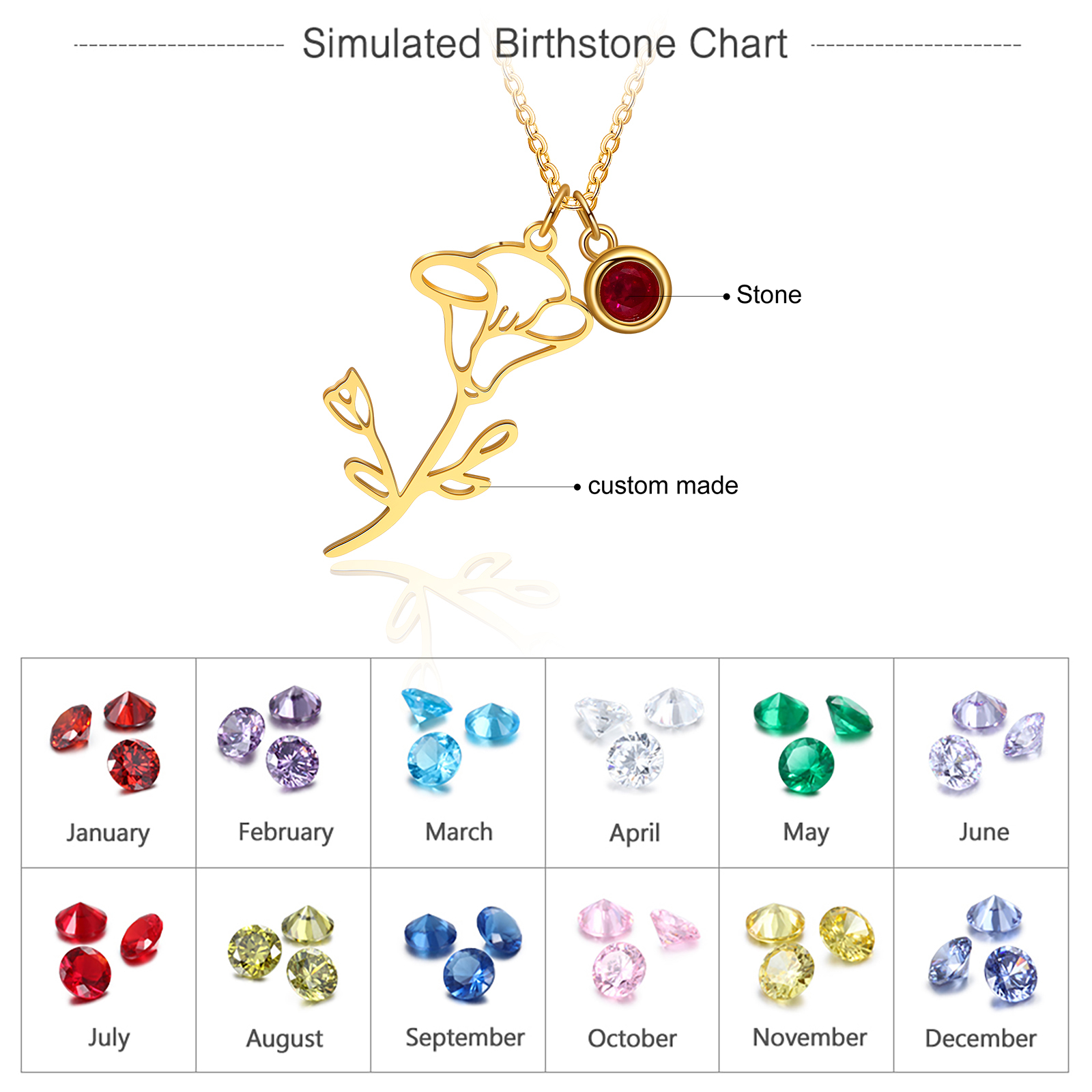Personalised Flowers Necklace With 1 Birthstones Best Gift For Women-Jessemade AU