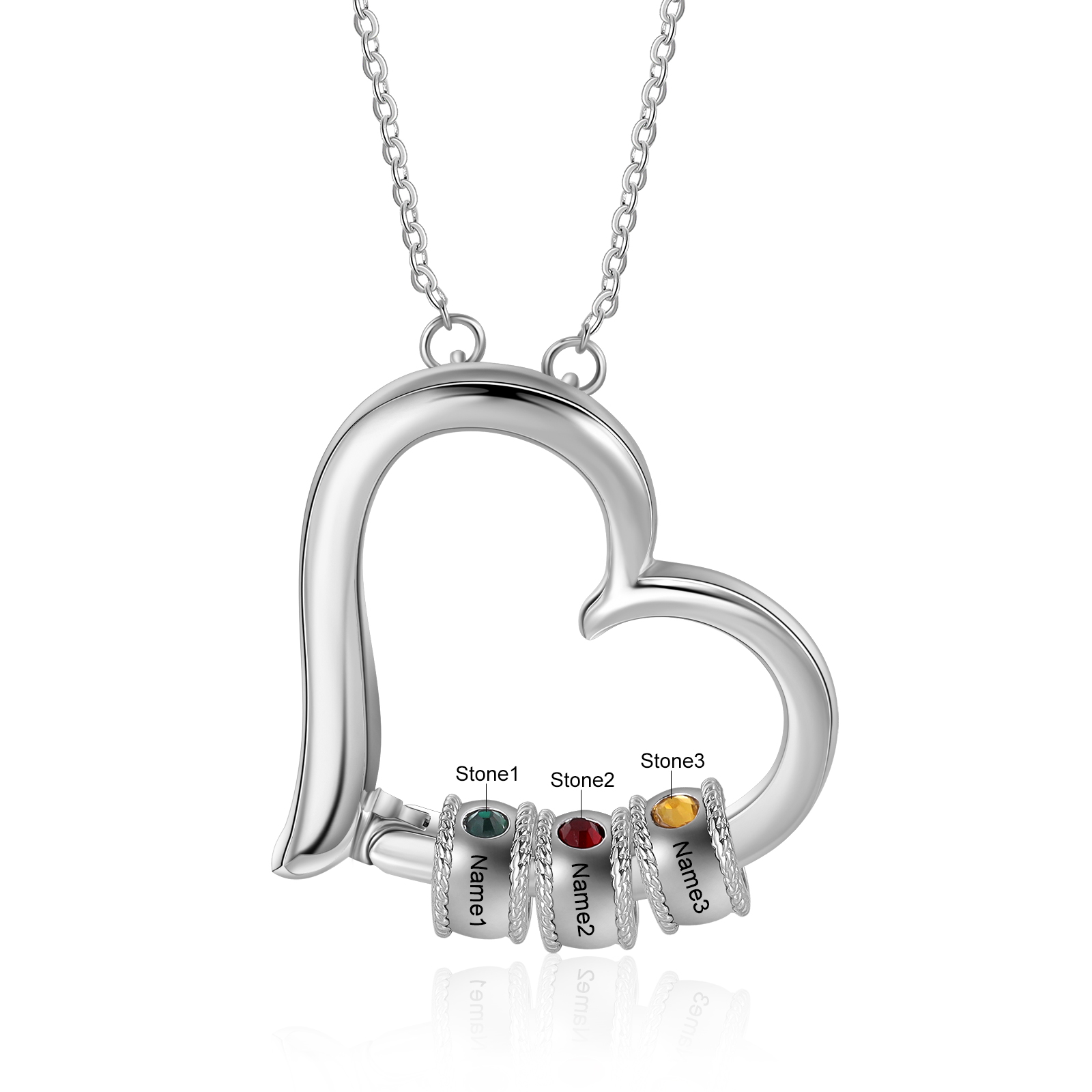 Customised Heart Necklace With 3 Birthstones Engraved Family Names Necklace Gift for Her-Jessemade AU