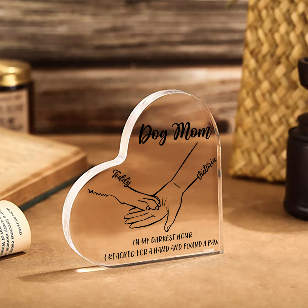 Personalised Acrylic Heart Keepsake Custom 2 Names & Text Dog/Cat Paw Ornaments Gifts for Mother/Father/Pet Lovers-Jessemade AU