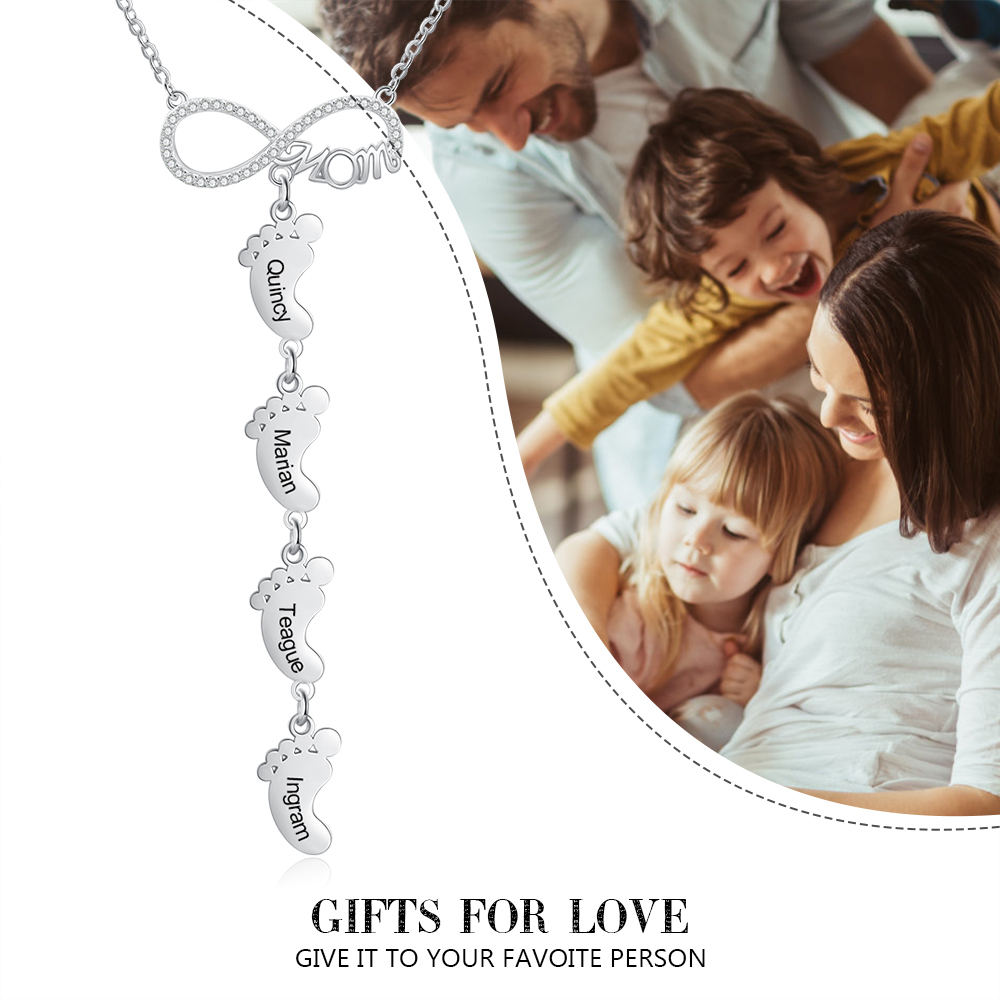 Mother's Day Gifts Personalised Infinity Baby Feet Mother Necklace Engraved 4 Names Necklace Gifts For Mom-Jessemade AU