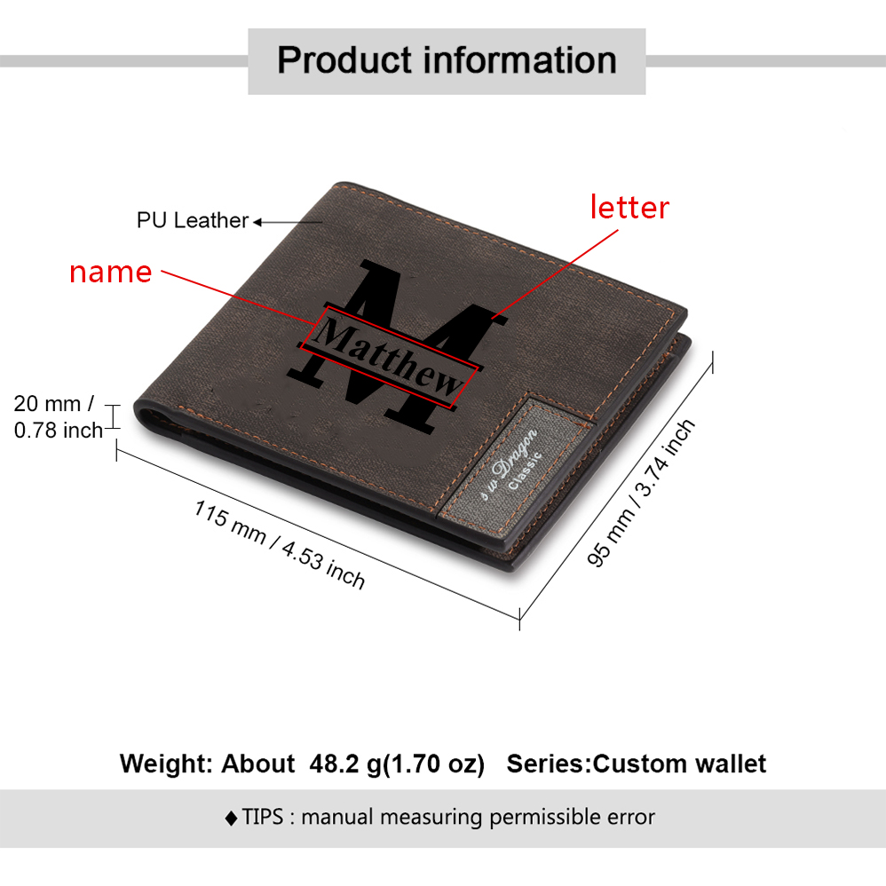 Personalised Letter & Name Billfold Wallet Custom Men's Leather Wallet Gifts for Him Dark Brown-Jessemade AU