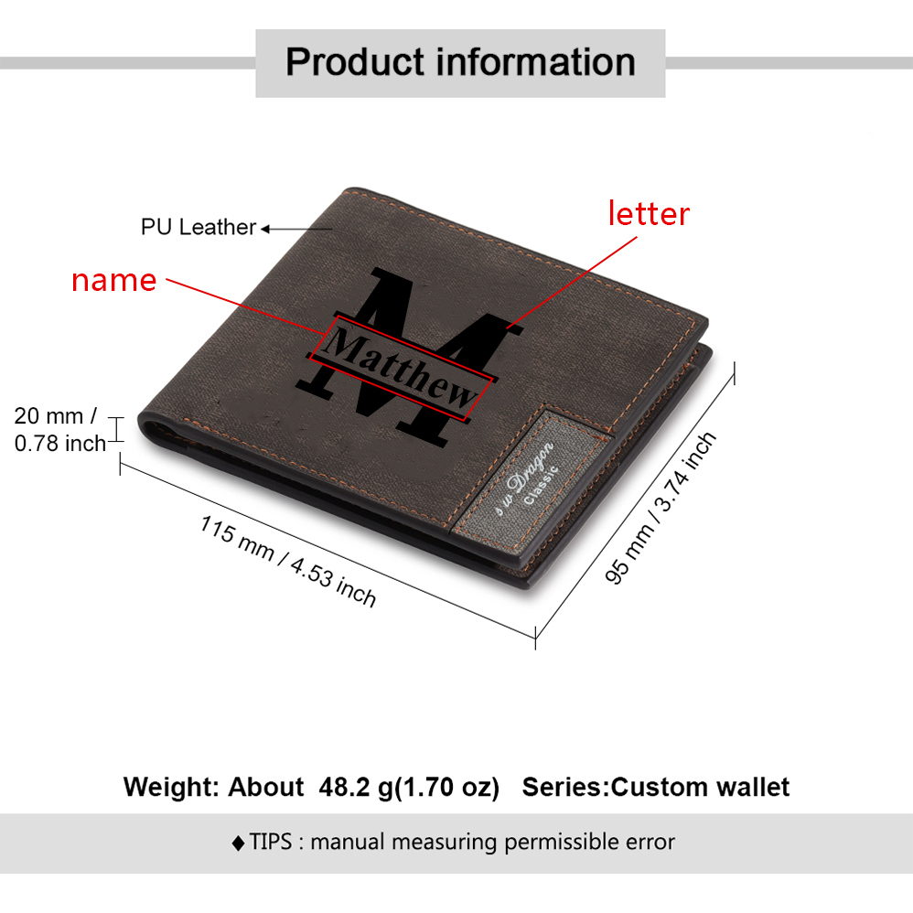 Personalised Letter & Name Billfold Wallet Custom Men's Leather Wallet Gifts for Him Dark Brown-Jessemade AU