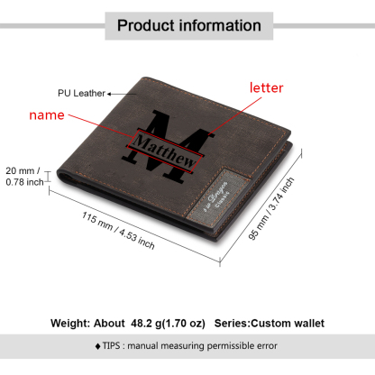 Personalised Letter & Name Billfold Wallet Custom Men's Leather Wallet Gifts for Him Dark Brown-Jessemade AU