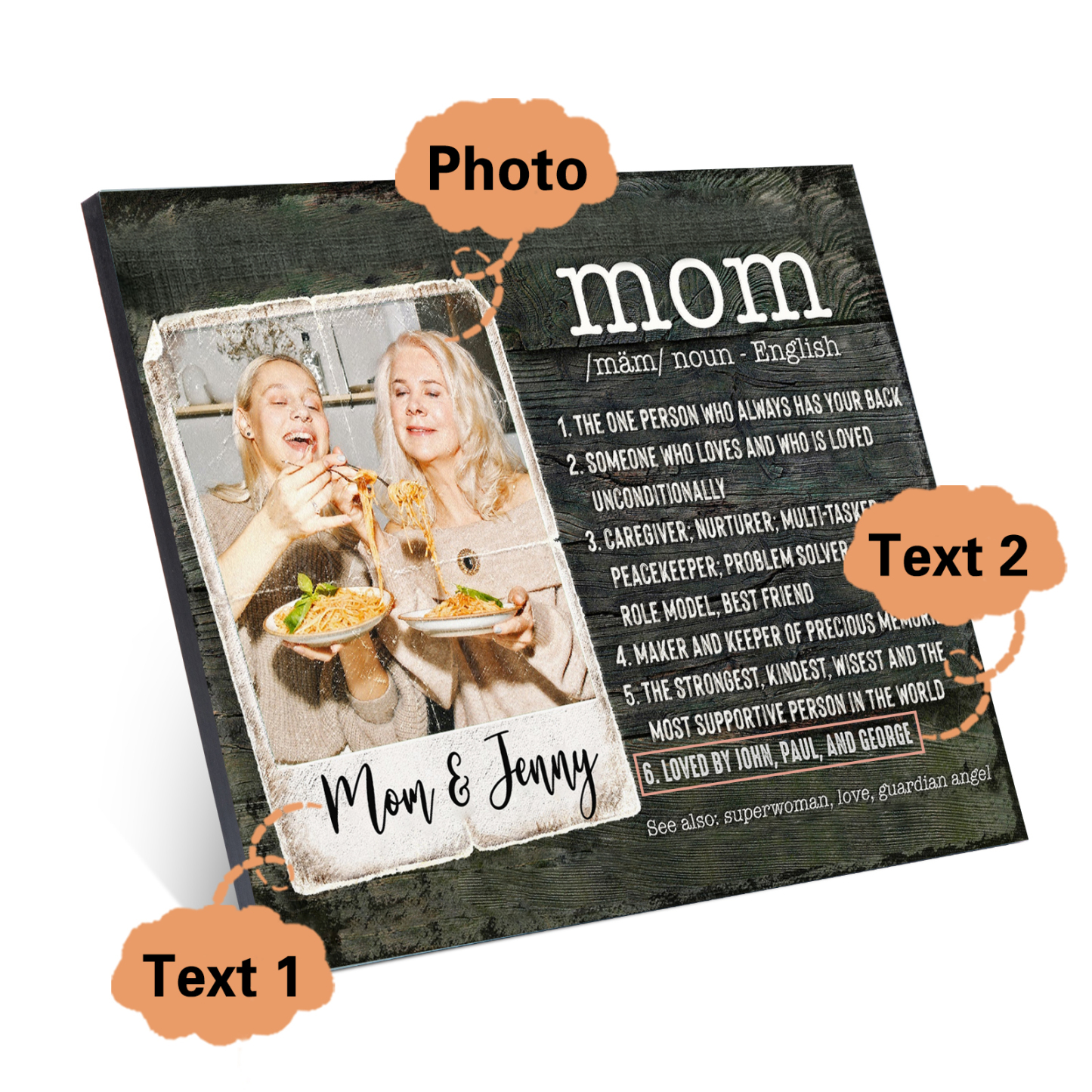 Mom Dictionary Custom Photo Picture Board Keepsake Wood Signs Photo Frame-Jessemade AU