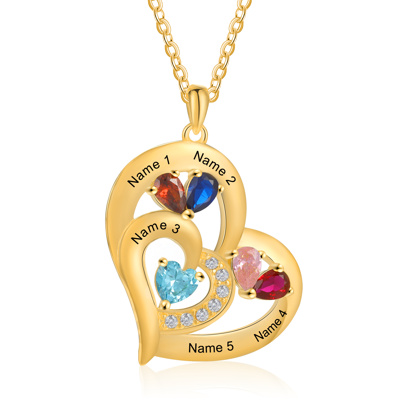 5 Names - Personalised Heart Pendant Necklace Customised Names & Birthstones Necklace Birthday Gift for Her-Jessemade AU
