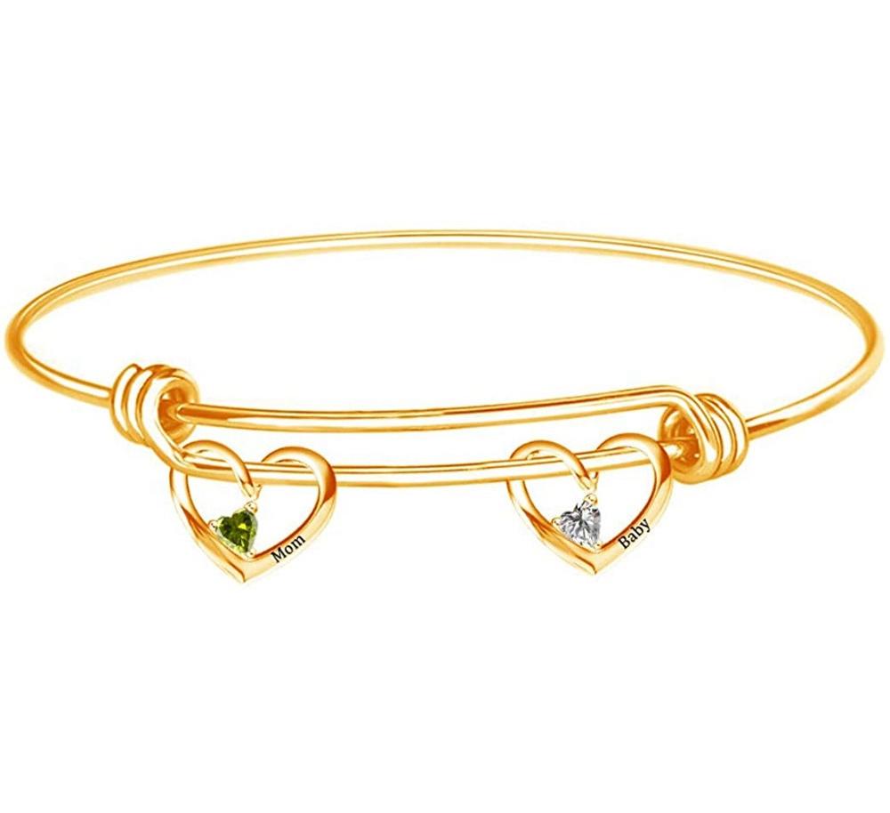 Personalised Heart Bracelet With 2 Birthstones Engraved Names Bracelet Gift For Women-Jessemade AU