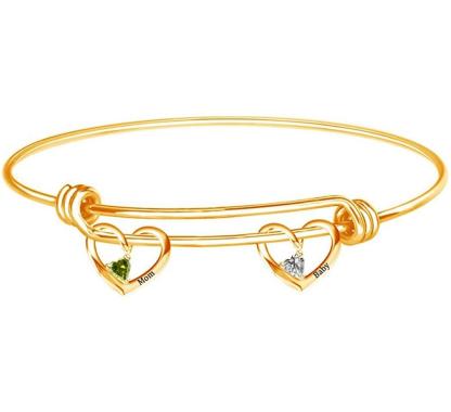 Personalised Heart Bracelet With 2 Birthstones Engraved Names Bracelet Gift For Women-Jessemade AU