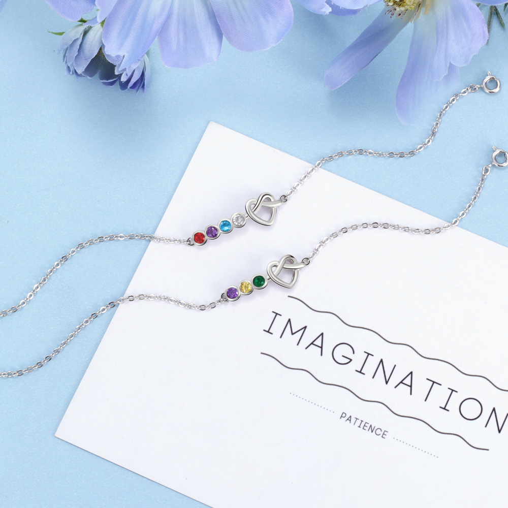 Personalised Heart Bracelet With 4 Birthstones Bracelet Gift For Women-Jessemade AU