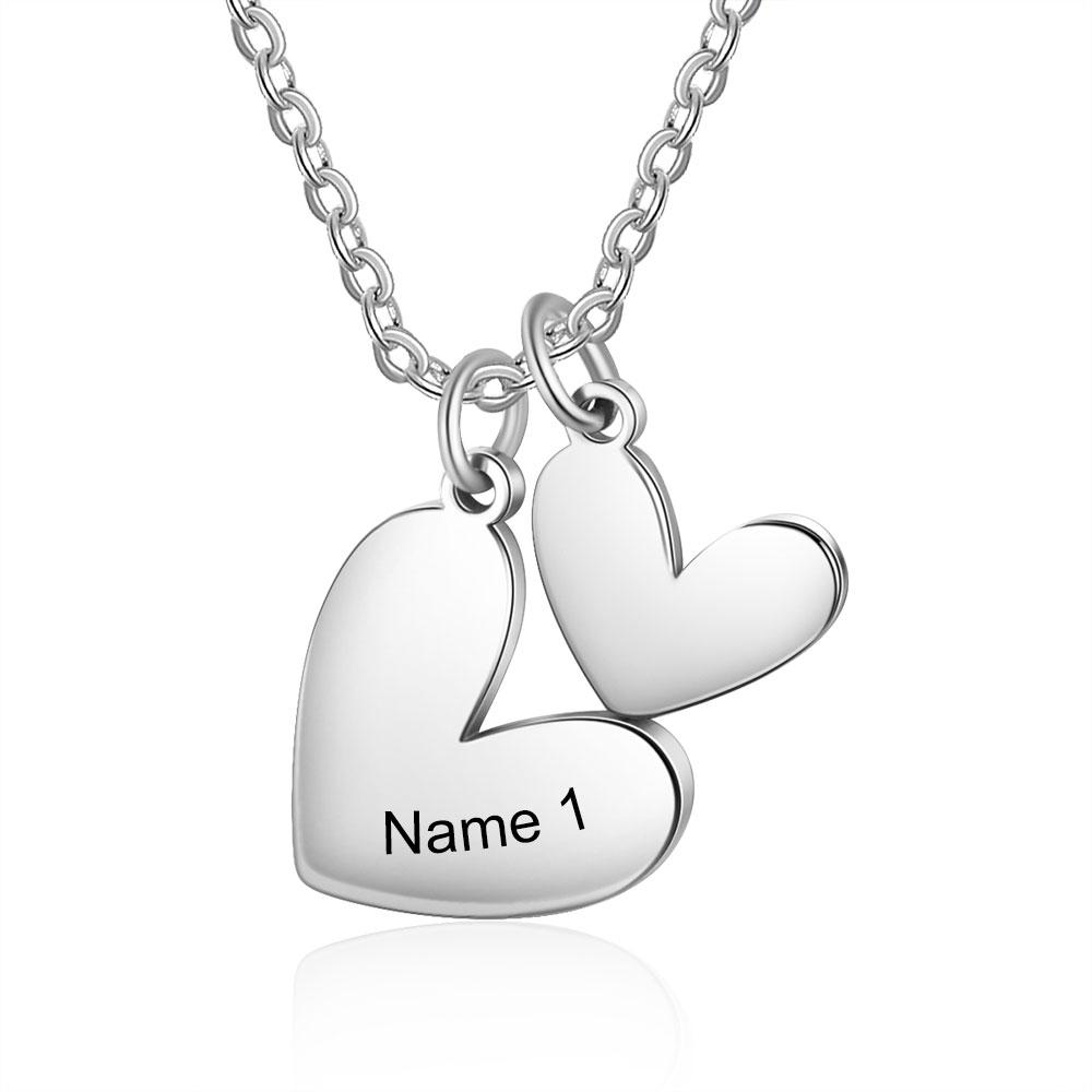 Two Heart Pendant Necklace Engraved Name with Heart Charms Gifts for Her-Jessemade AU