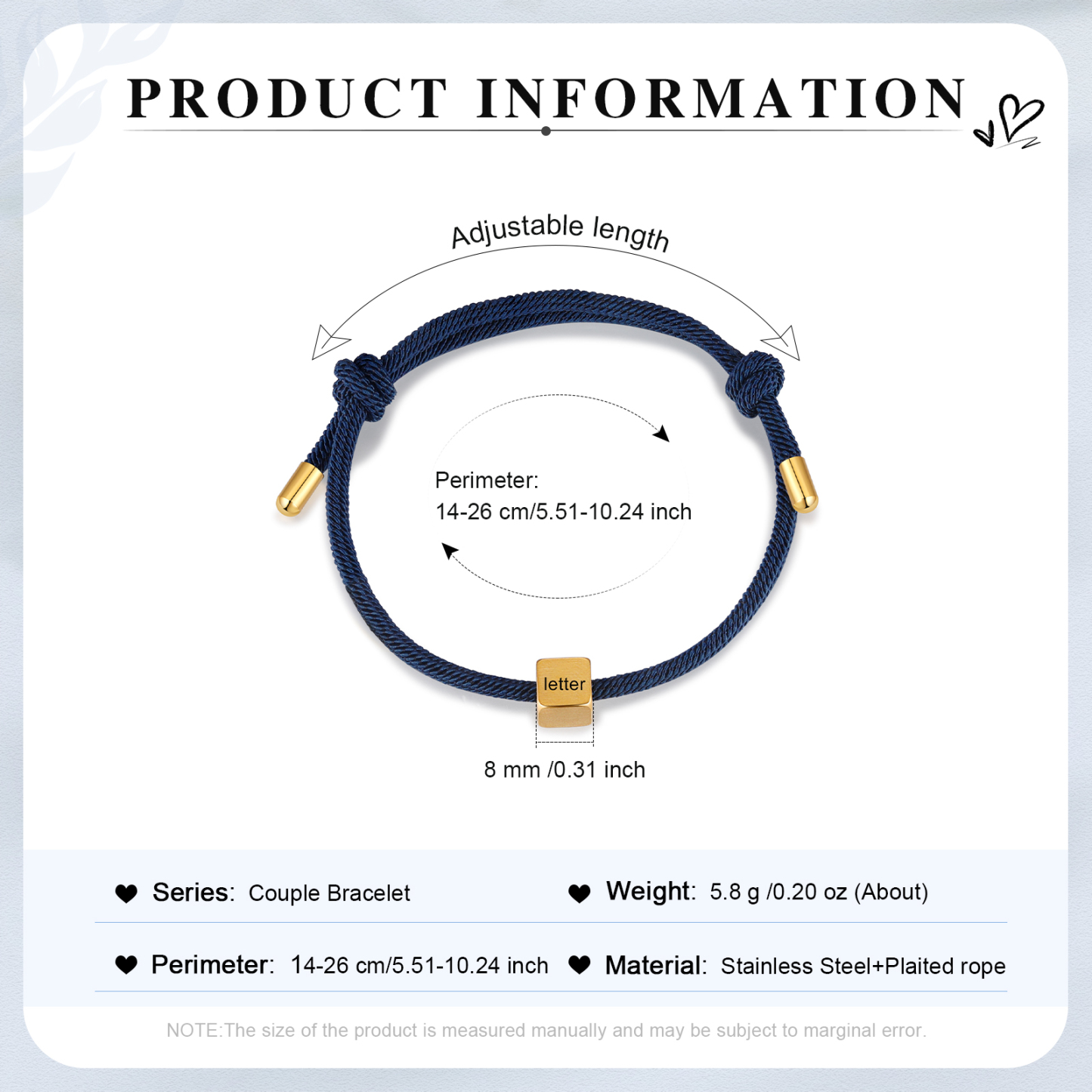 Dark Blue Couple's Bracelet Custom Letter Engraved Beads Stainless Steel Bracelet Personalised Gift for Him/Her-Jessemade AU