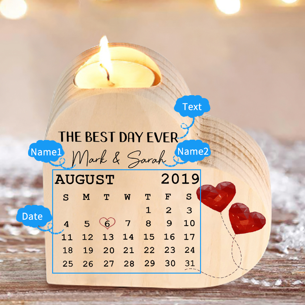 Personalised Couple Candle Holder Custom 2 Names & Date & Text Wooden Candlesticks Calendar Valentine's Day Gifts -Jessemade AU