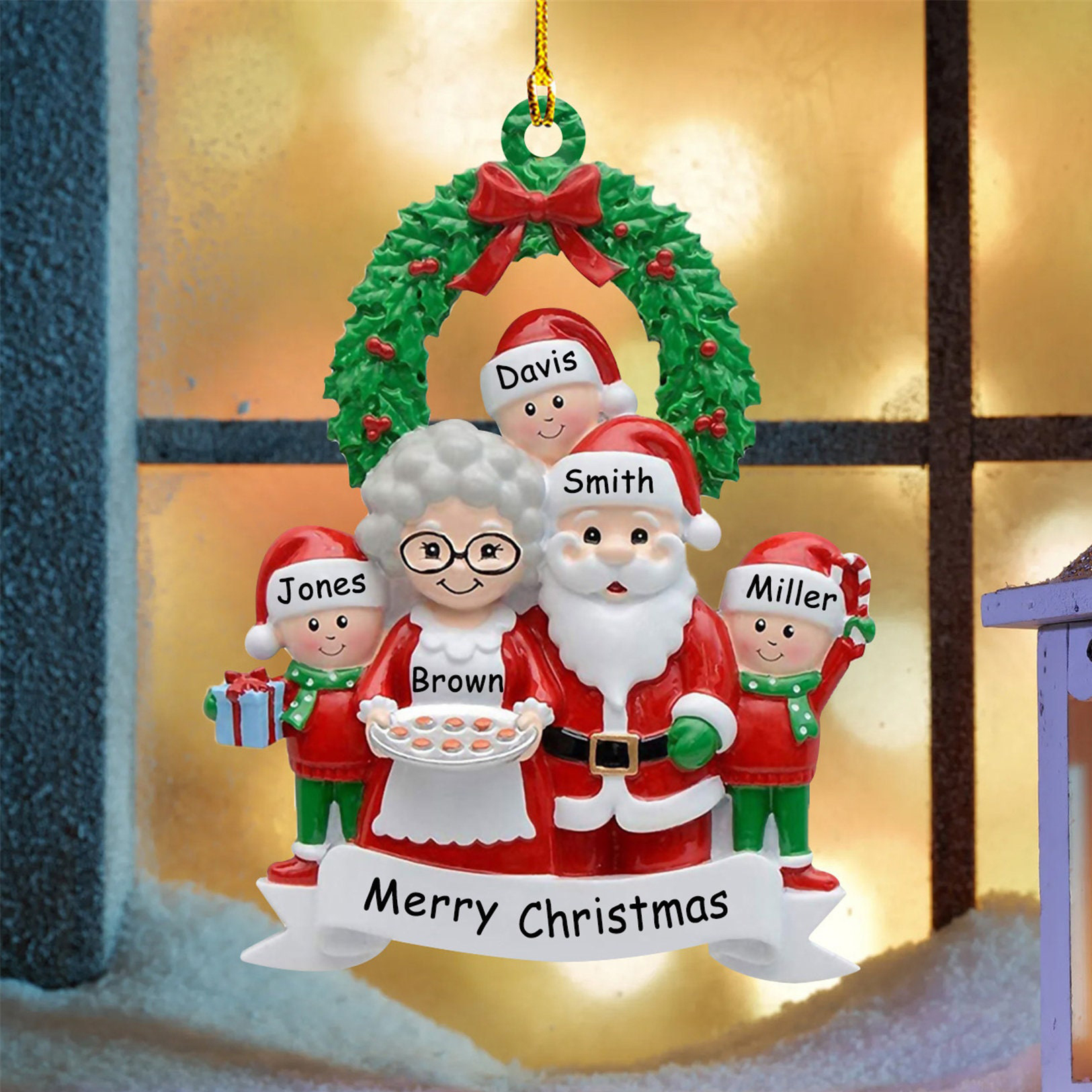 Santa Family Ornament Custom 5 Names Grandparents with Grandkids Ornament-Jessemade AU