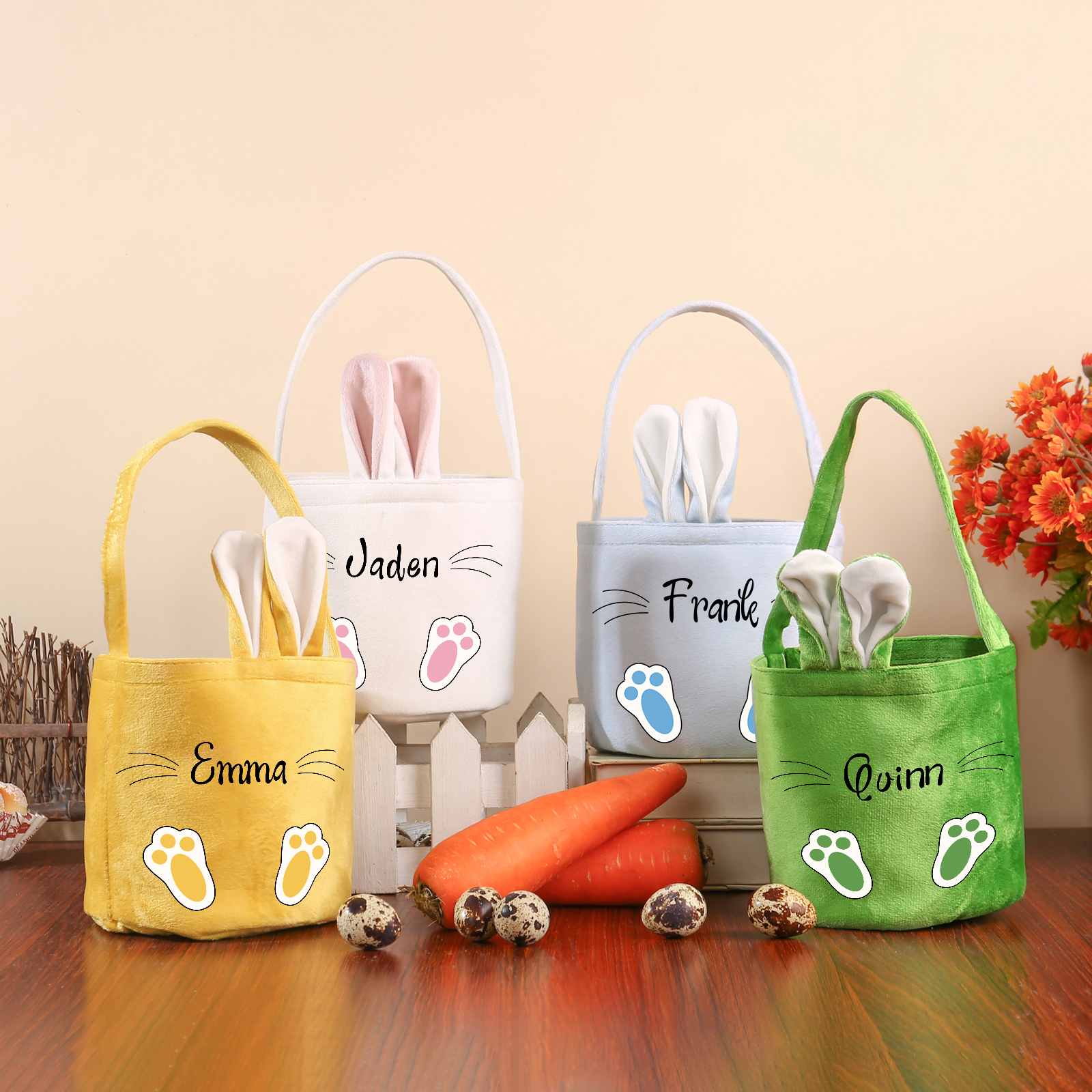 Personalised Bunny Tote Bag Custom Name Bunny Basket Bucket Bag Easter Gifts-Jessemade AU