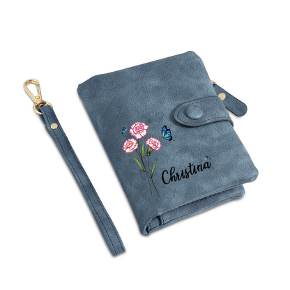 Personalised Women's Leather Wallet Custom Birthday Flower & Name & Photo Wallet Gift for Her