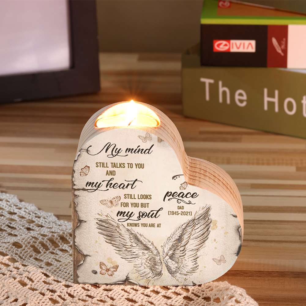 Personalised Wooden Heart Candle Holder Memorial Candlesticks "My mind still talks to you" Gifts For Lost of Loved One-Jessemade AU