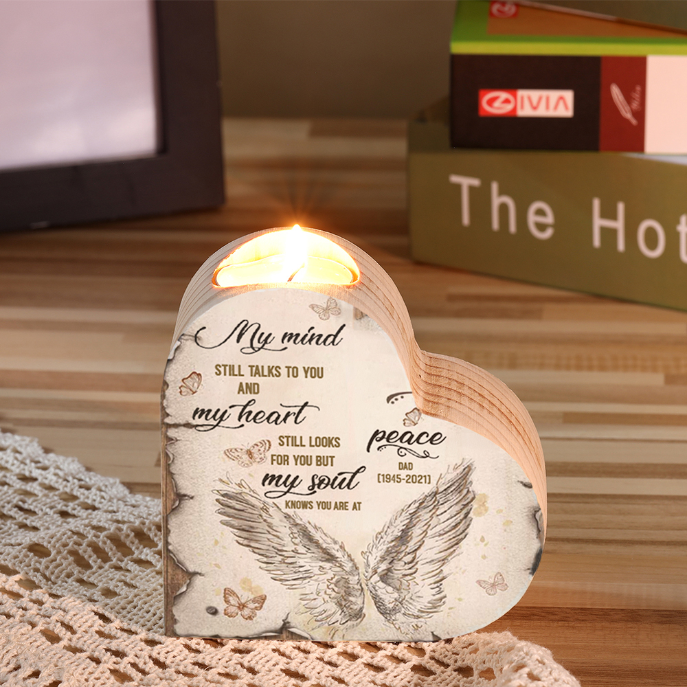 Personalised Wooden Heart Candle Holder Memorial Candlesticks "My mind still talks to you" Gifts For Lost of Loved One-Jessemade AU