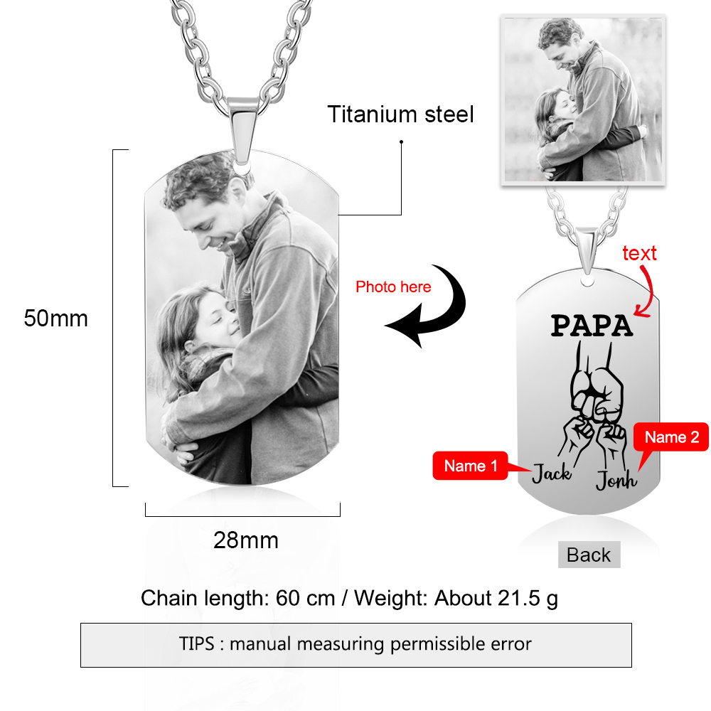 Personalised Fist Bump Necklace with 2 Kids' Names Custom Photo Necklace For Father-Jessemade AU