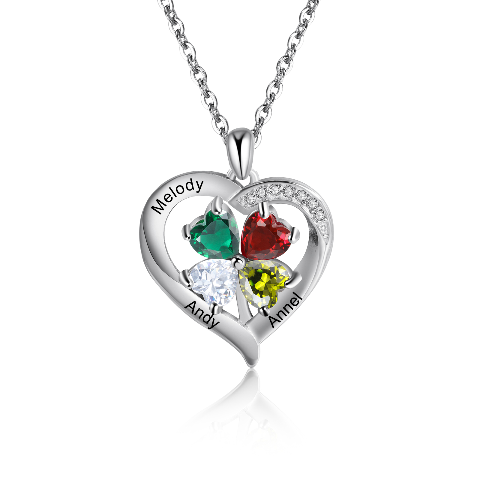Personalised Heart Necklace with 3 Birthstones Engrave Names Family Necklace for Mom-Jessemade AU