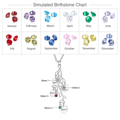 Personalised Leaves NecklaceWith 3 Birthstones Engraved Names Gift For Mother-Jessemade AU