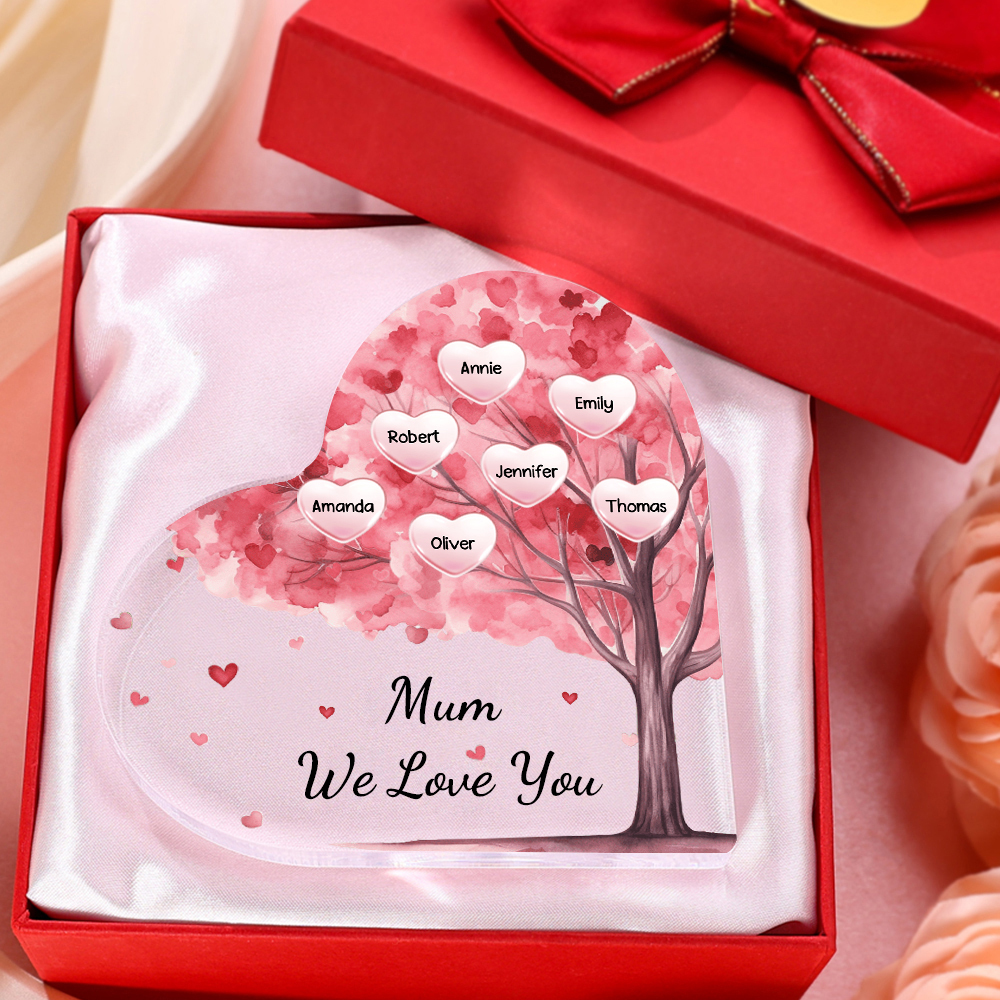 7 Names - Personalised Acrylic Heart Keepsake Custom Text Pink Tree Ornaments Gifts for Grandma/Mother-Jessemade AU
