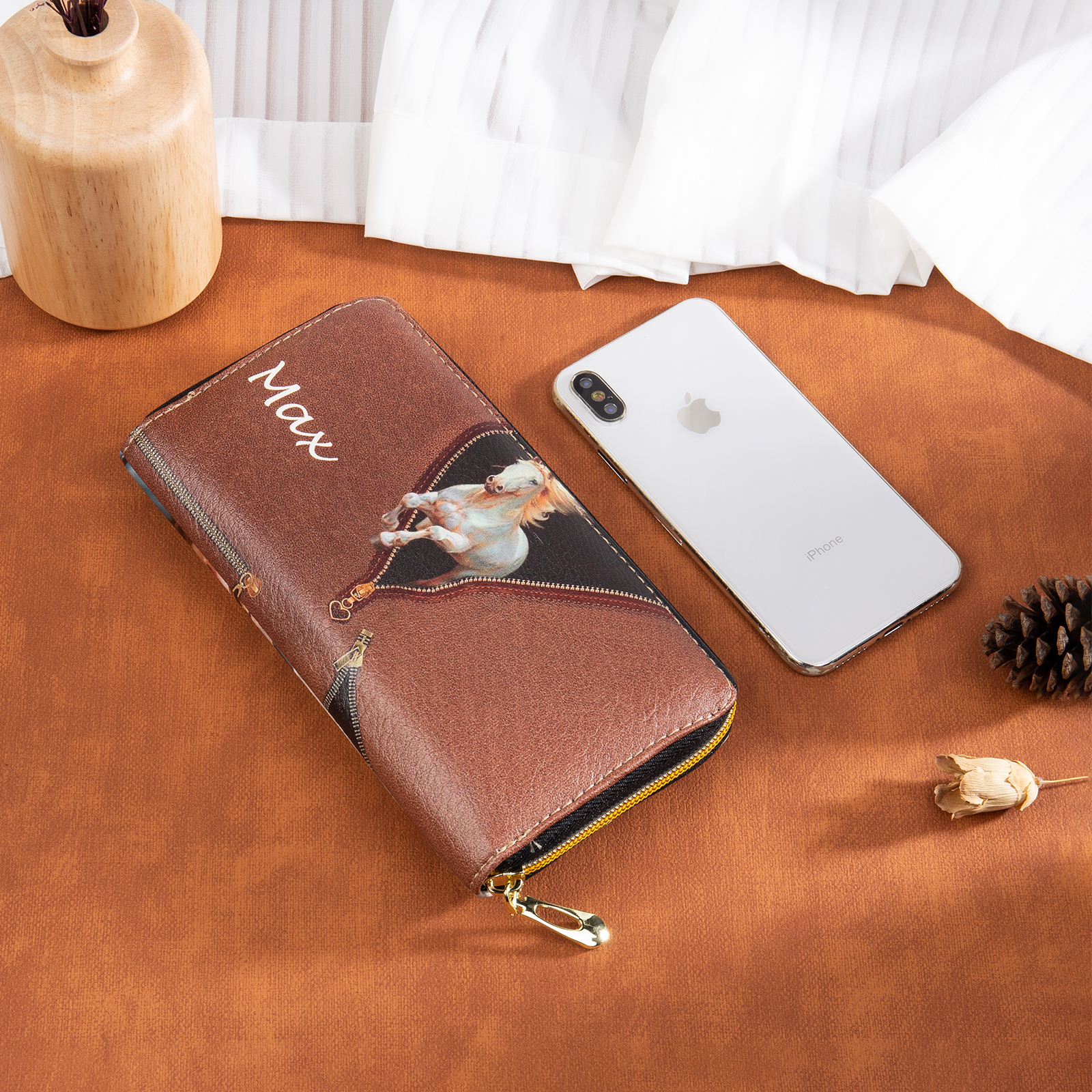 Long Purse Personalised Horse Leather Wallet Engraved 4 Photos Zip Wallet Gifts for Her-Jessemade AU