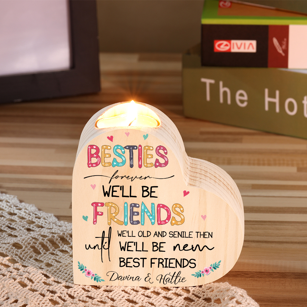 Besties Forever Wooden Candle Holder Customised 2 Names Candlesticks -Jessemade AU