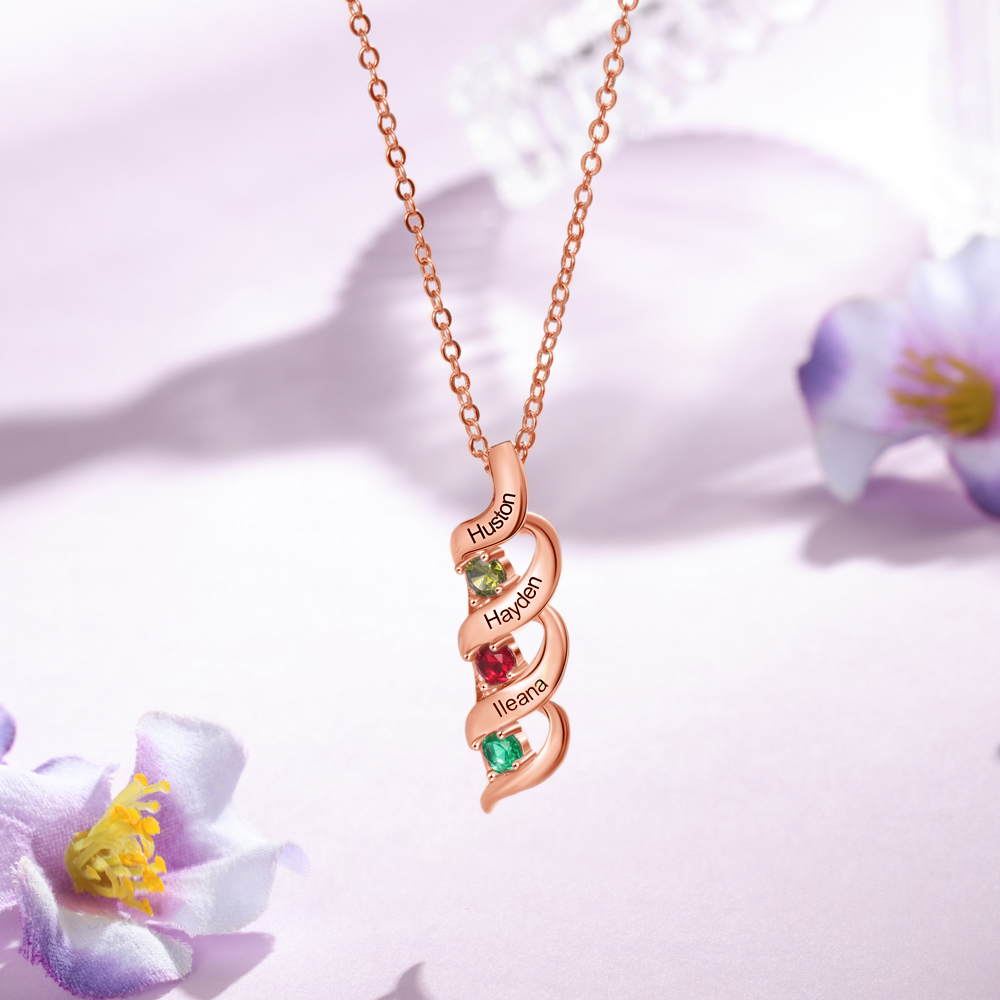 Customised Necklace Cascading Pendant with 3 Birthstones Engraving 3 Names Gifts for Her-Jessemade AU