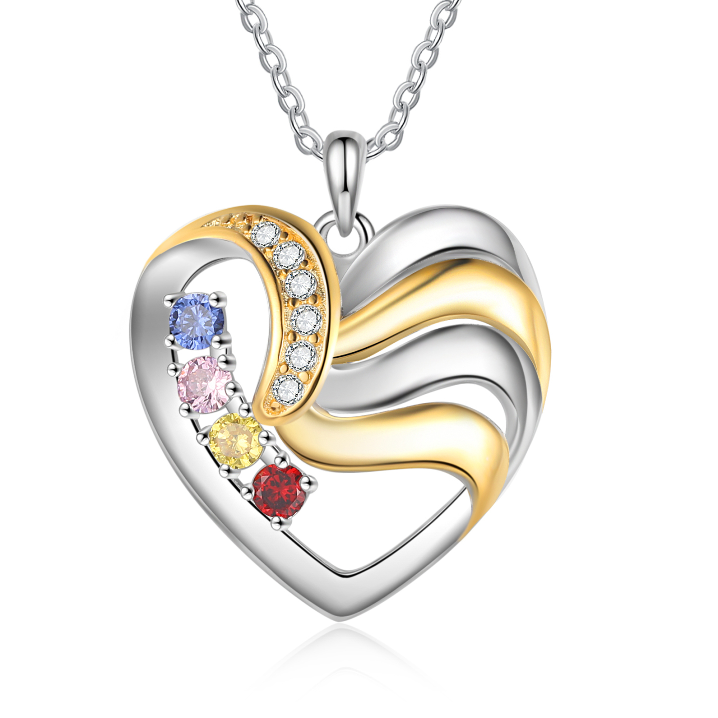 4 Names - Personalised Heart Necklace Custom Birthstones & Names Family Necklace Mother's Day Gifts-Jessemade AU