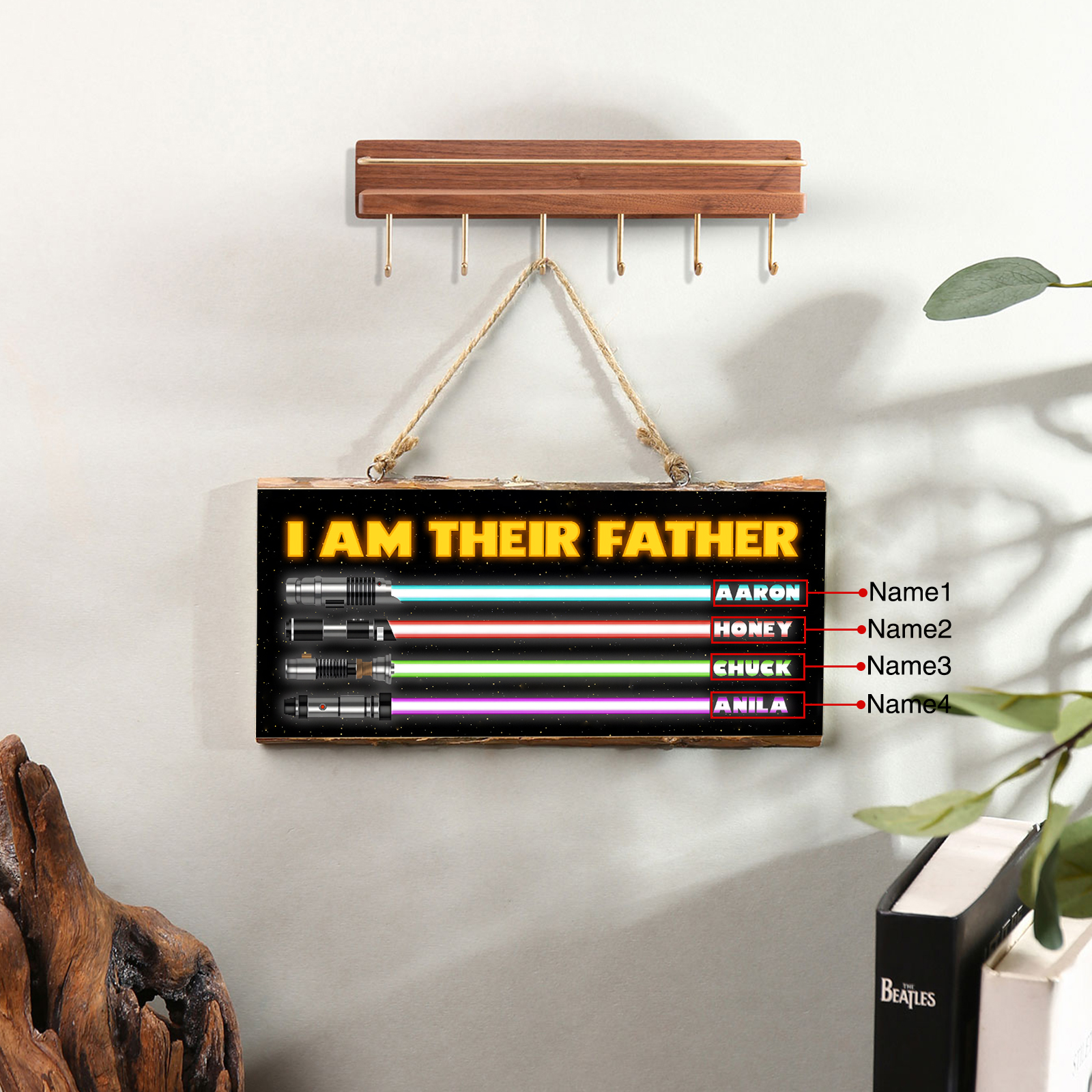 4 Names - Personalised Rectangle Hanging Ornament "I Am Their Father" Wooden Sign Home Decor Gifts for Dad-Jessemade AU