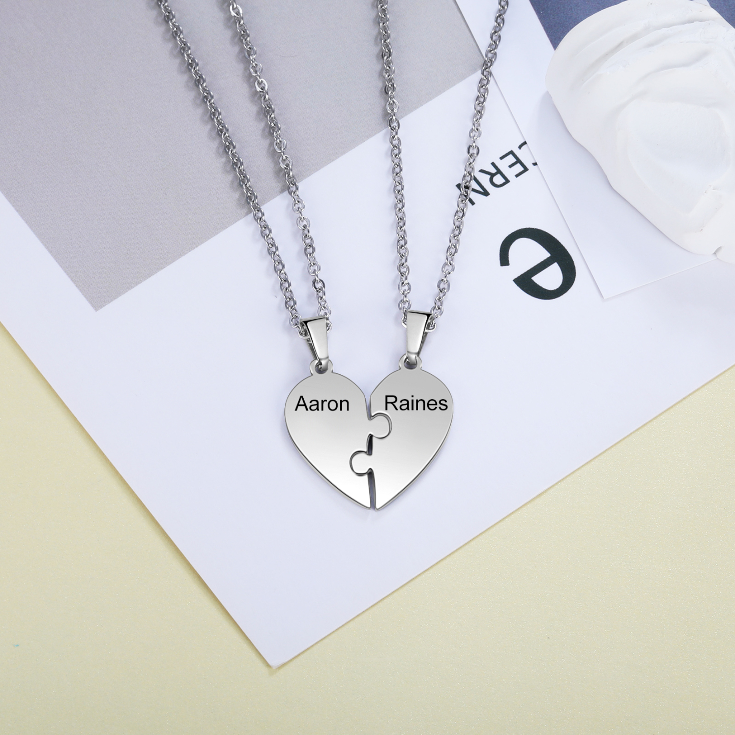Personalised Heart Puzzle Necklace With 2 Names Gifts For Her-Jessemade AU