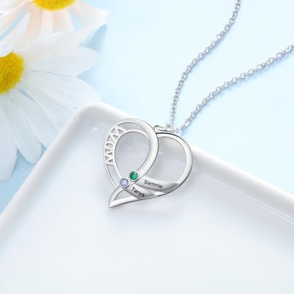 Personalised Heart Necklace With 2 Birthstones Engraved Names Gift For Mother-Jessemade AU