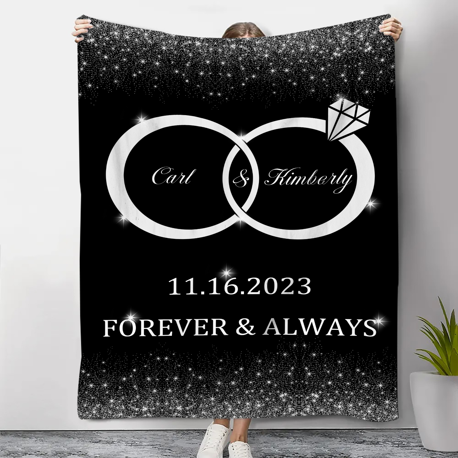 Personalised Couple Blanket Customised 2 Names & Date Blanket Ring Valentine's Day Anniversary Gift for Couples-Jessemade AU
