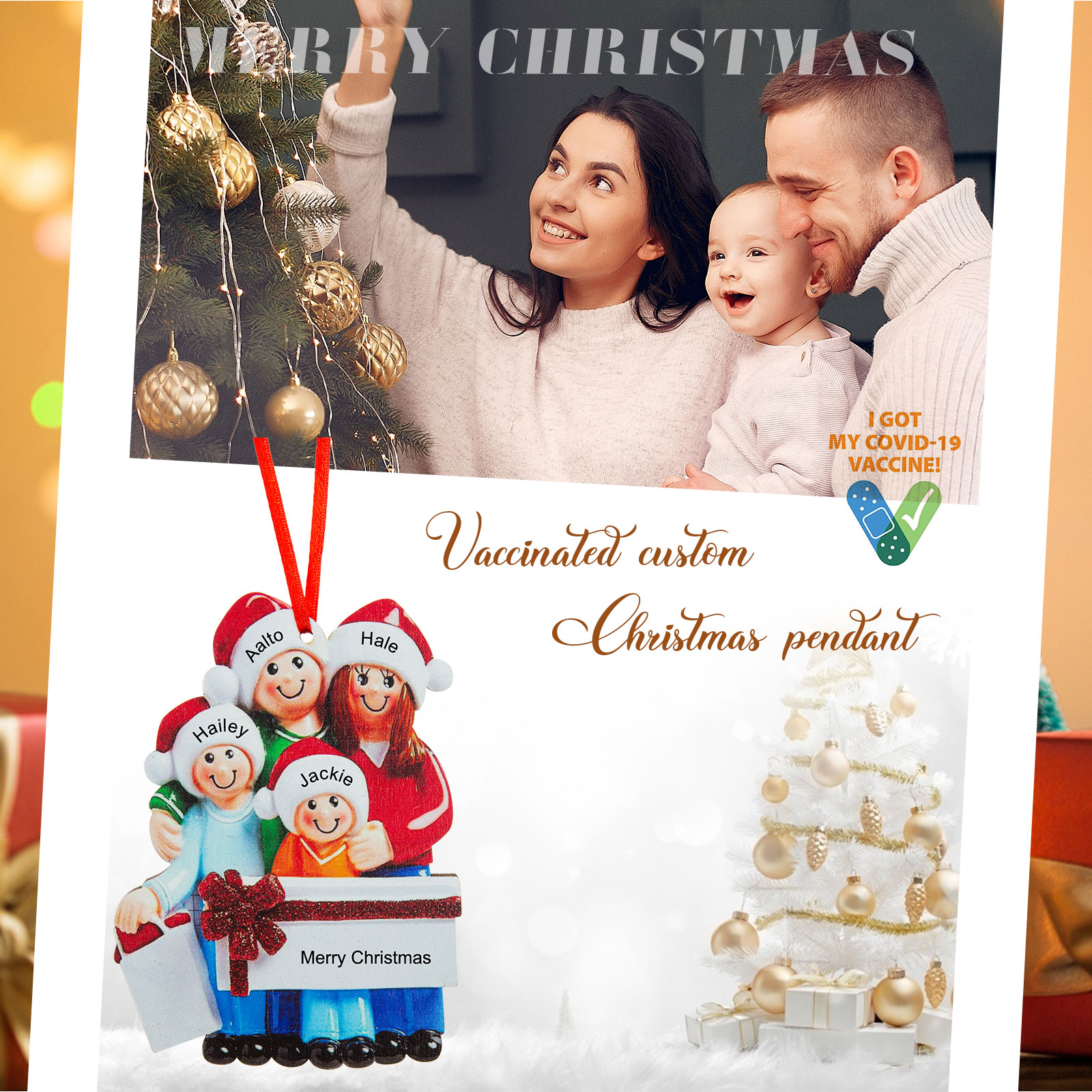 Personalised Family Of 4 Decorating Christmas Tree Ornament-Jessemade AU