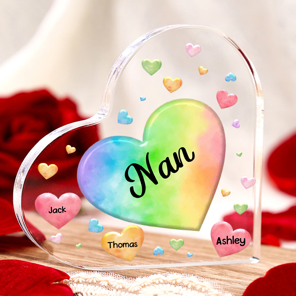 3 Names - Personalised Acrylic Heart Keepsake Custom Text Colourful Hearts Ornament Gift for Mother/Grandma-Jessemade AU
