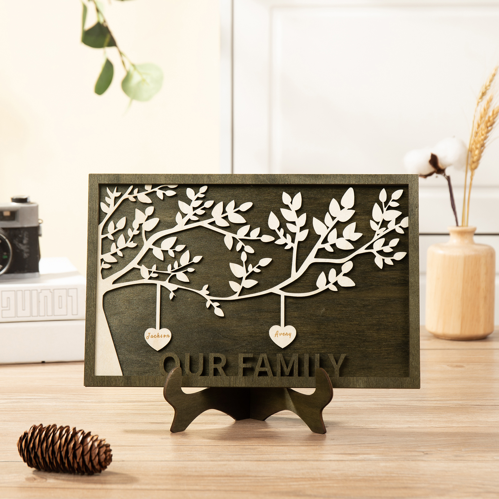 Family Tree Wood Frame Personalised Family Tree Sign Engrave 2 Names Keepsake Gifts-Jessemade AU