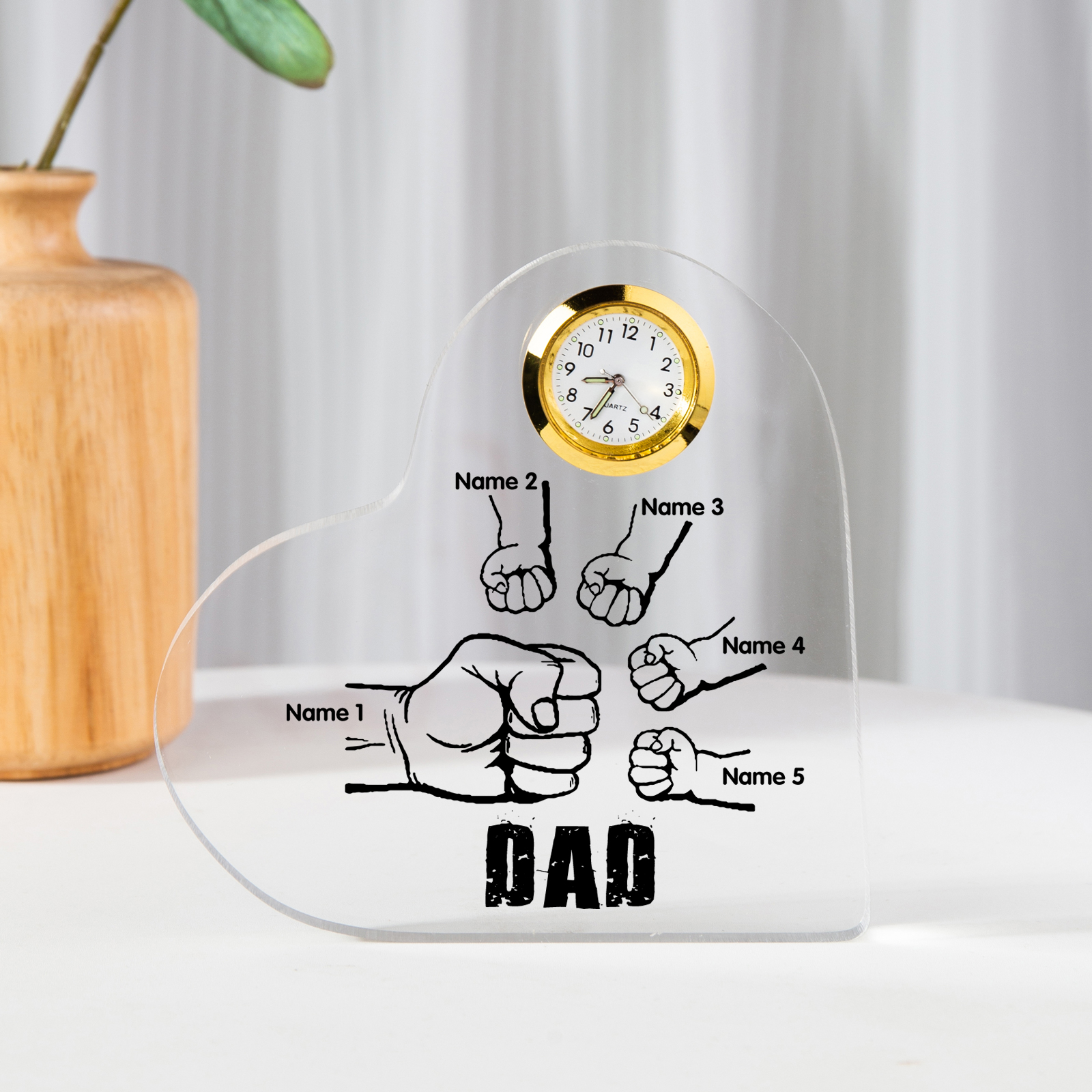 Father's Day Gifts Acrylic Heart Keepsake Personalised Fist Bump Heart Sign with 5 Names-Jessemade AU