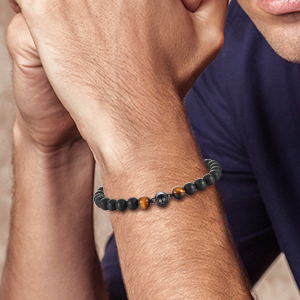 Tiger Eye Men's Bracelet Personalised Photo Projection Bracelet Black Gallstone Beads Warp Bracelet-Jessemade AU