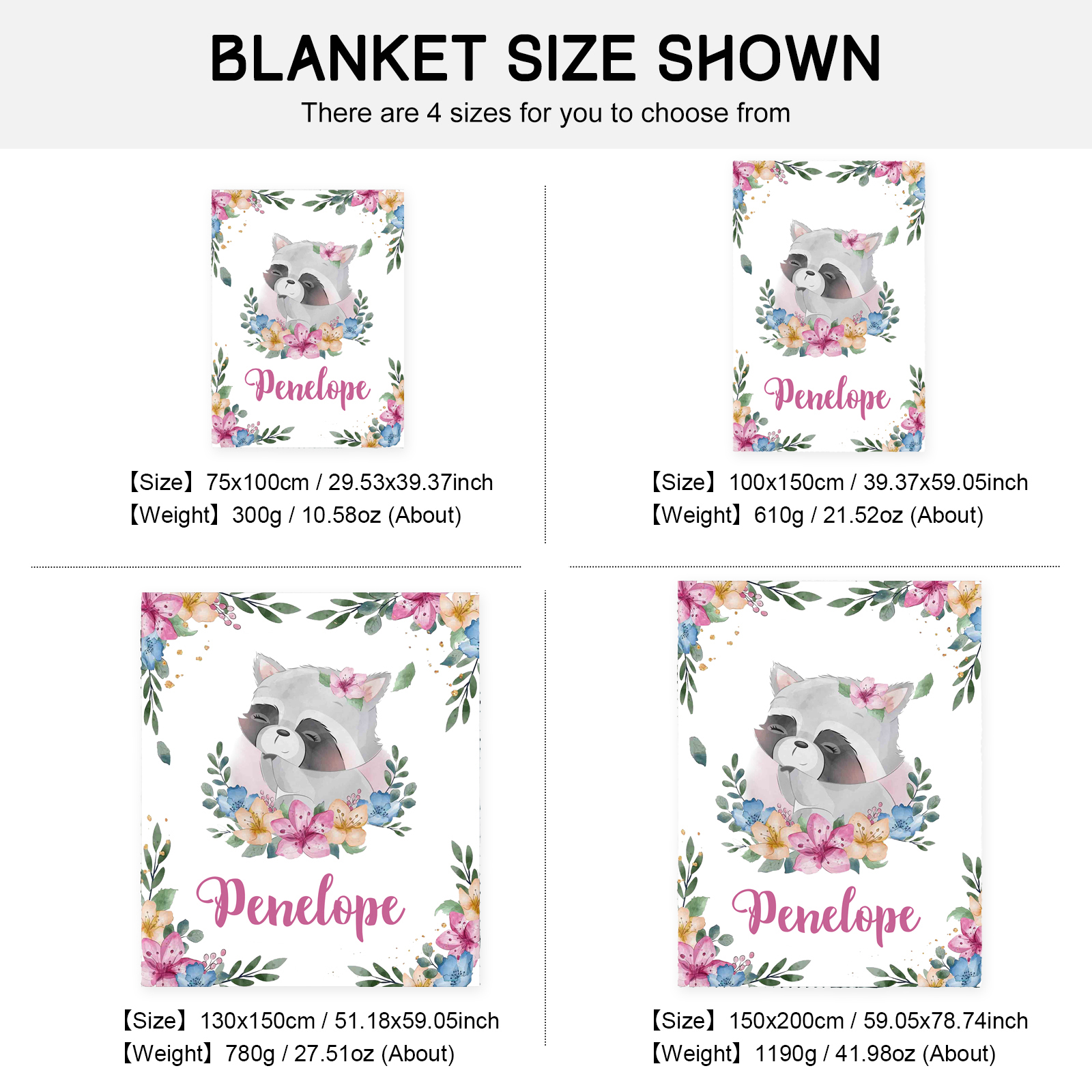 Personalised Raccoon Blanket Custom Name Cute Cartoon Blanket-Jessemade AU