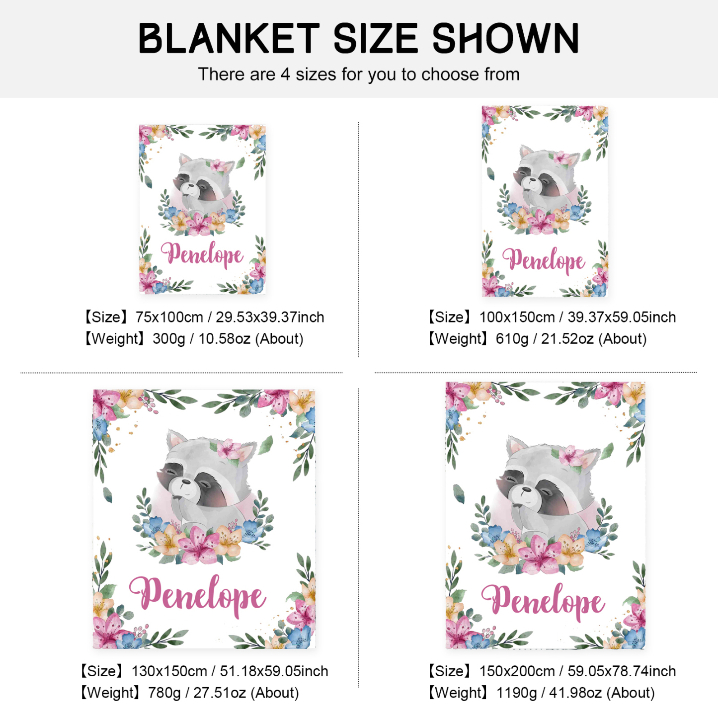 Personalised Raccoon Blanket Custom Name Cute Cartoon Blanket-Jessemade AU