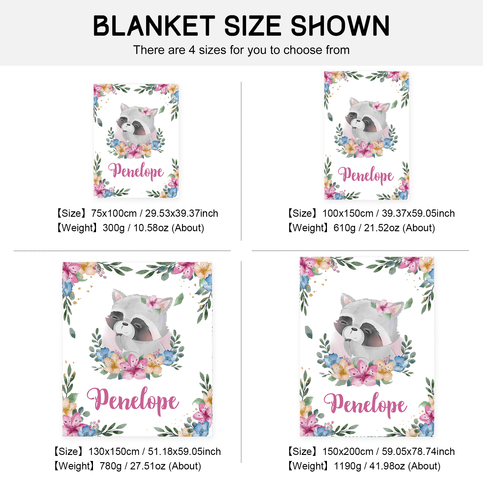 Personalised Raccoon Blanket Custom Name Cute Cartoon Blanket-Jessemade AU