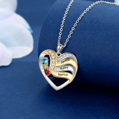 3 Names - Personalised Heart Necklace Custom Birthstones & Names Family Necklace Mother's Day Gifts-Jessemade AU