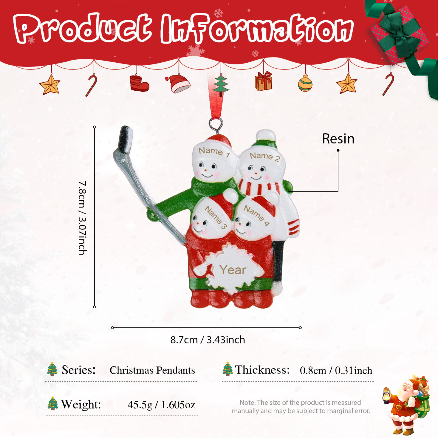 4 Names - Personalised Resin Christmas Ornaments Customised Name & Year Xmas Decor Gifts for Family Friends-Jessemade AU