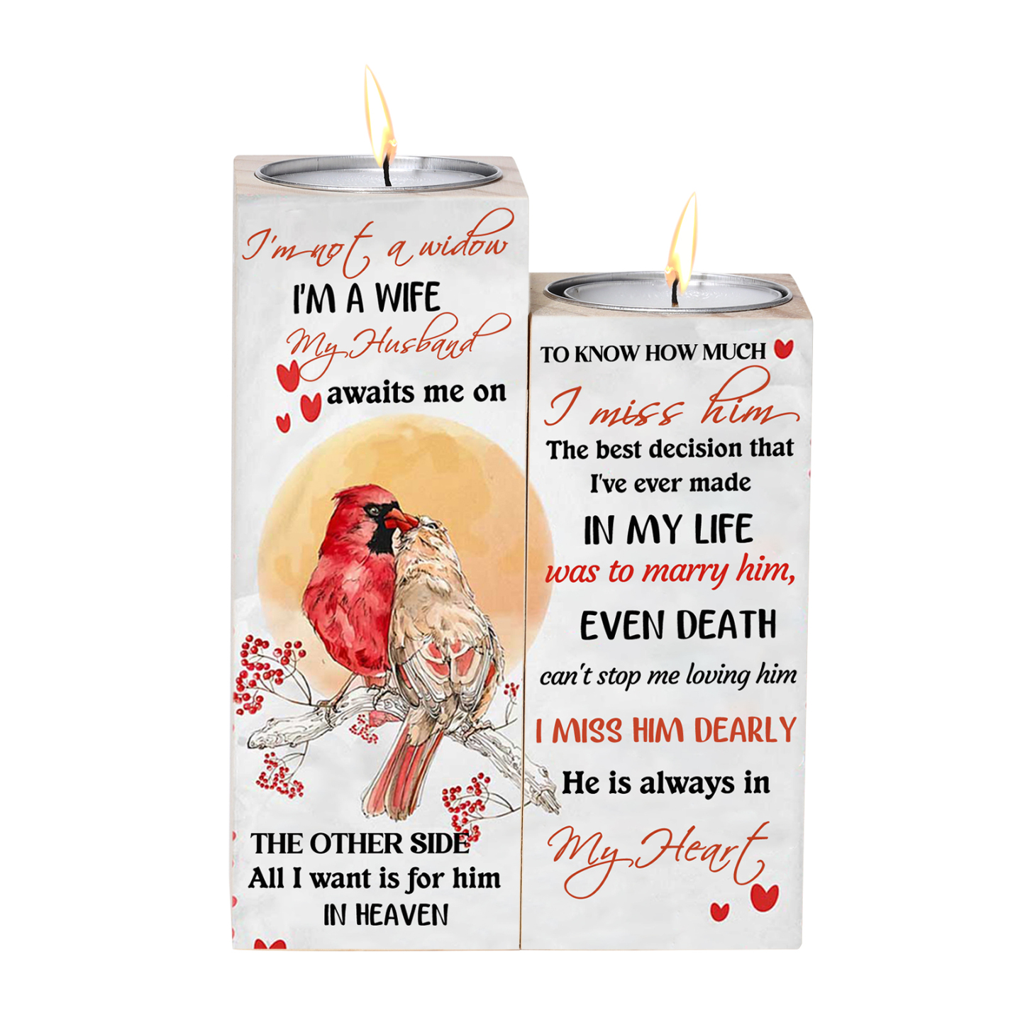 "I'm Not A Widow"  Wooden Candle Holder Cardinal Candlesticks Memorial Gifts-Jessemade AU