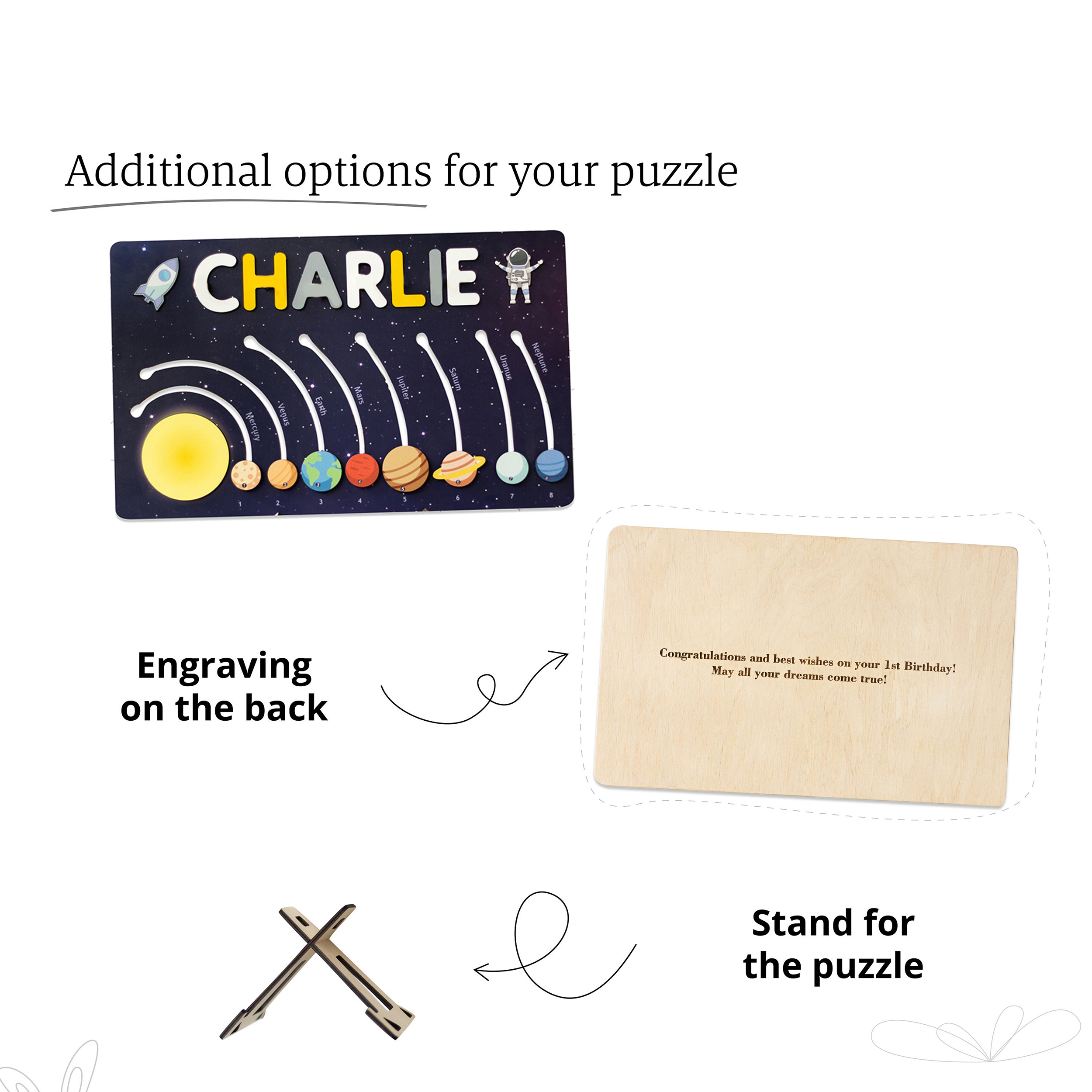 Wooden Slideable Planet Name Puzzles Personalised Space Educational Toys for Toddlers-Jessemade AU