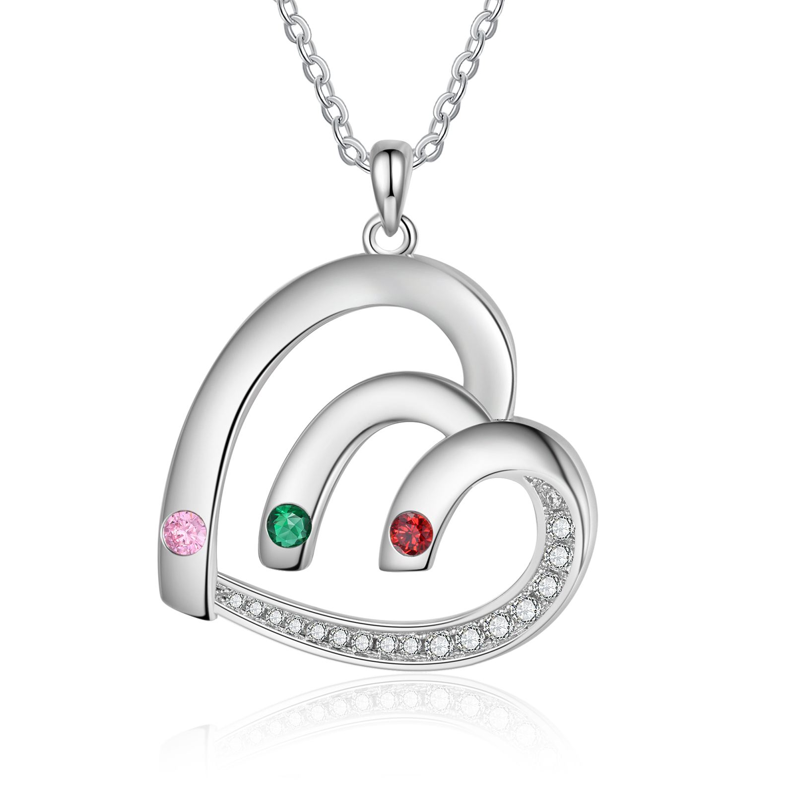 Personalised Heart Pendant Necklace Custom 3 Birthstones & 3 Names Necklace Gifts for Her-Jessemade AU