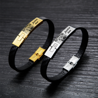 Personalised Photo Bracelet Custom Leather Men's Bracelet Bangle Gifts For Him-Jessemade AU