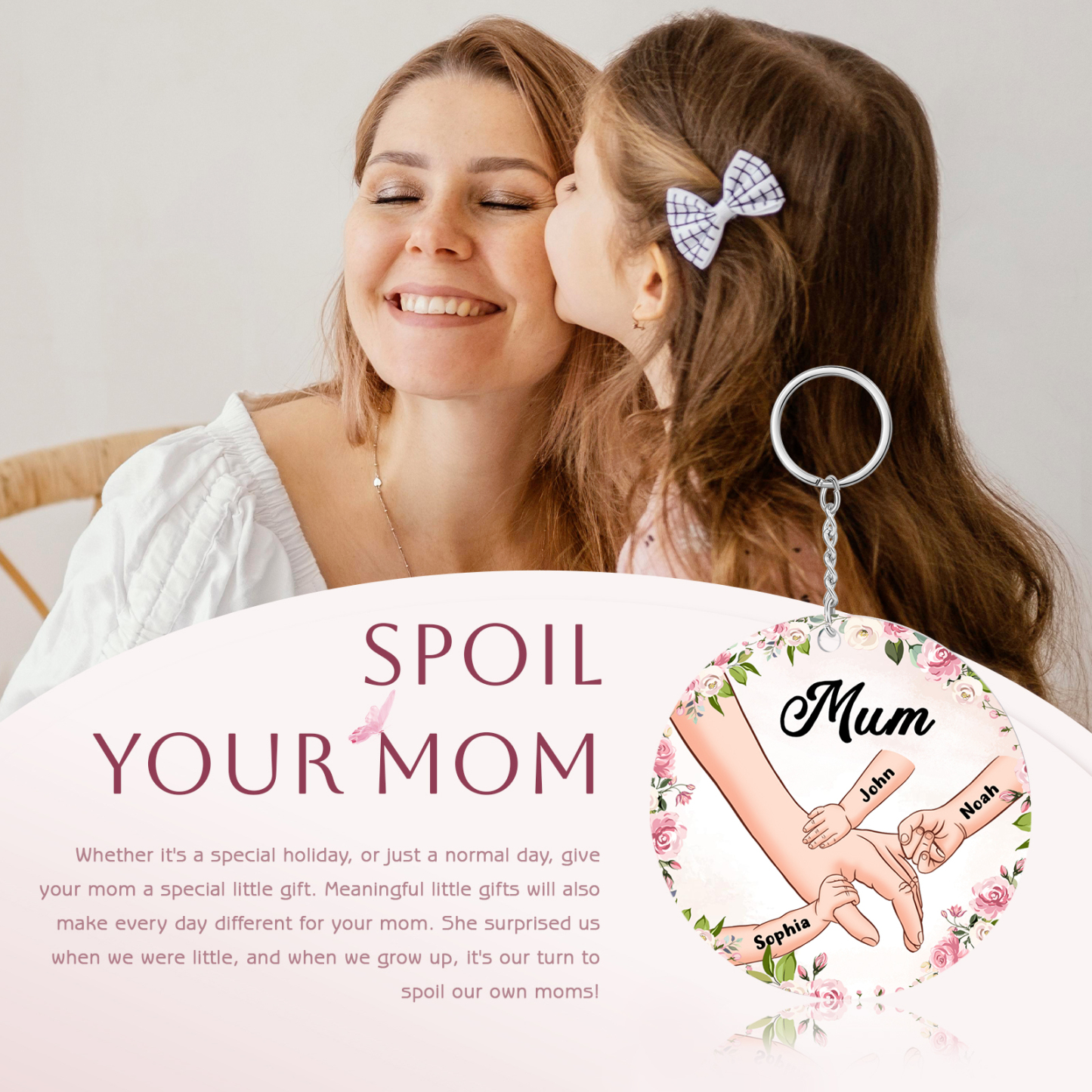 3 Names - Personalised Acrylic Keychain Custom 1 Text Holding Hands Family Hanging Ornaments Gift for Mum/Grandma-Jessemade AU