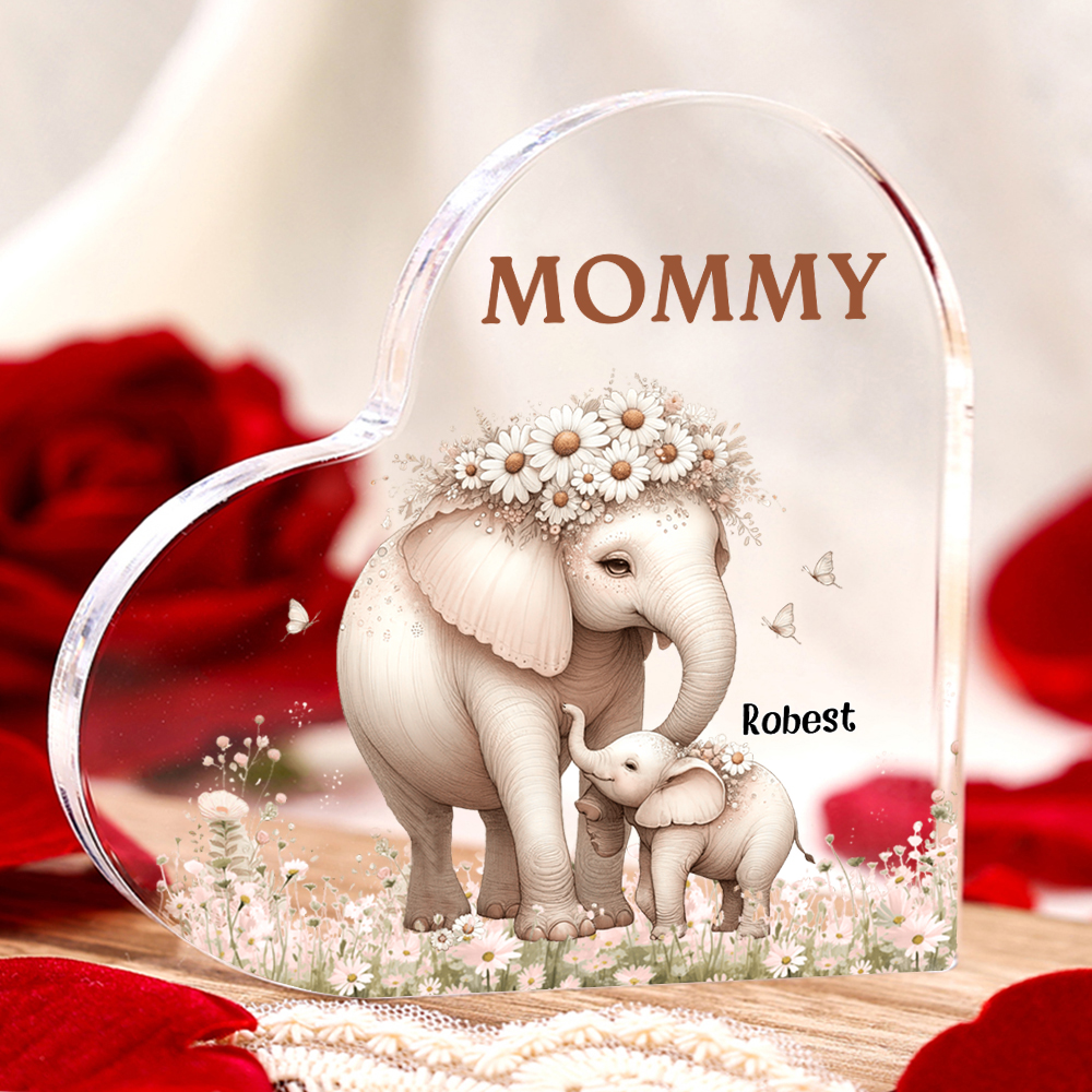 1 Name - Personalised Acrylic Heart Keepsake Custom Text Elephant Family Ornament Gifts for Mother/Grandma-Jessemade AU