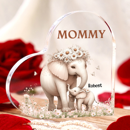 1 Name - Personalised Acrylic Heart Keepsake Custom Text Elephant Family Ornament Gifts for Mother/Grandma-Jessemade AU