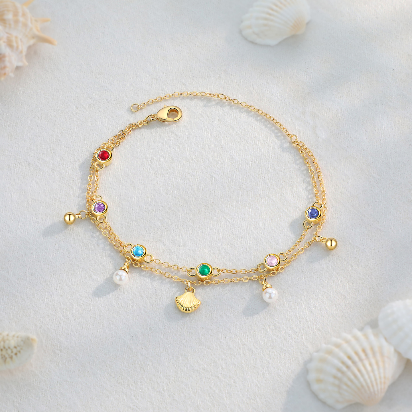 Personalised Women's Bracelet Custom 6 Birthstones Bracelet Gold Adjustable Bracelet Birthday Gift for Her-Jessemade AU